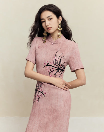 HECO old texture linen midi dress women - dome.