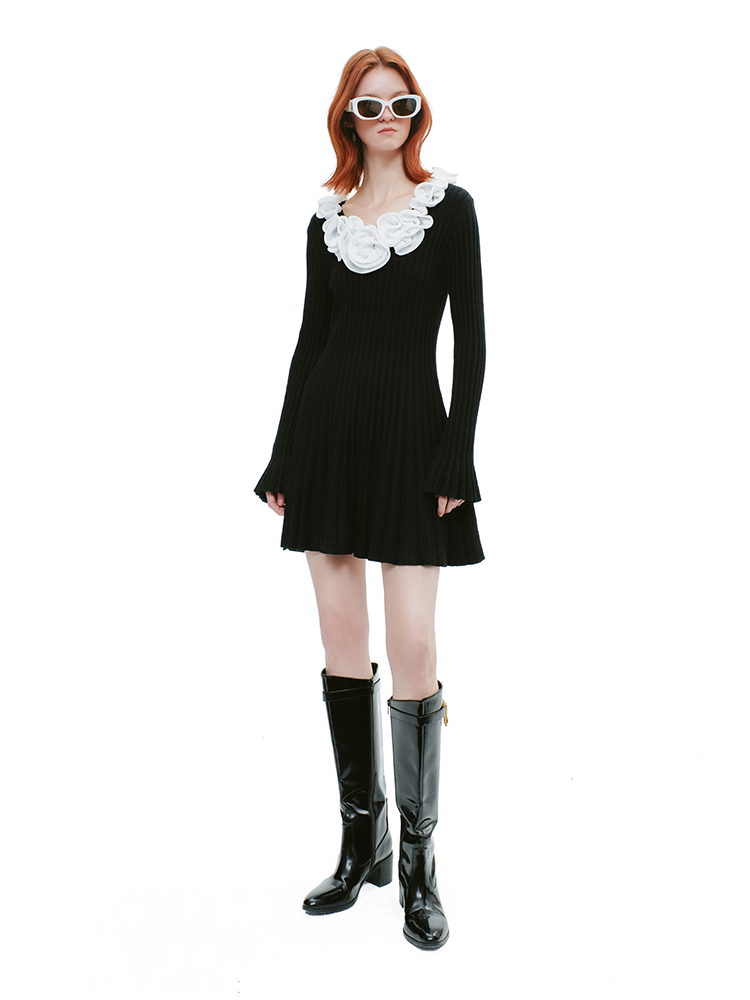 YES BY YESIR Ballet Flower Knit Short Dress - PRESS.