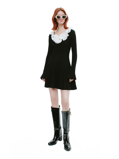 YES BY YESIR Ballet Flower Knit Short Dress - PRESS.