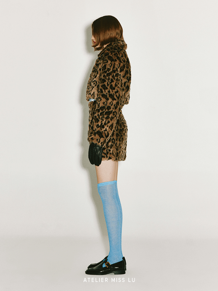 ATELIER MISS LU faux fur zip-up leopard print short coat - AURORA