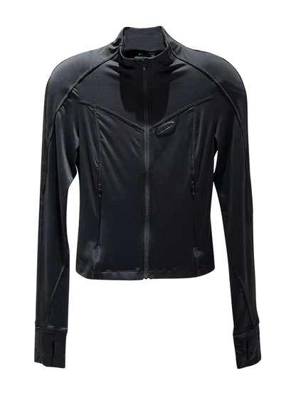 ANNAKIKI autumn black sports line split line short sunscreen jacket-ZHANG