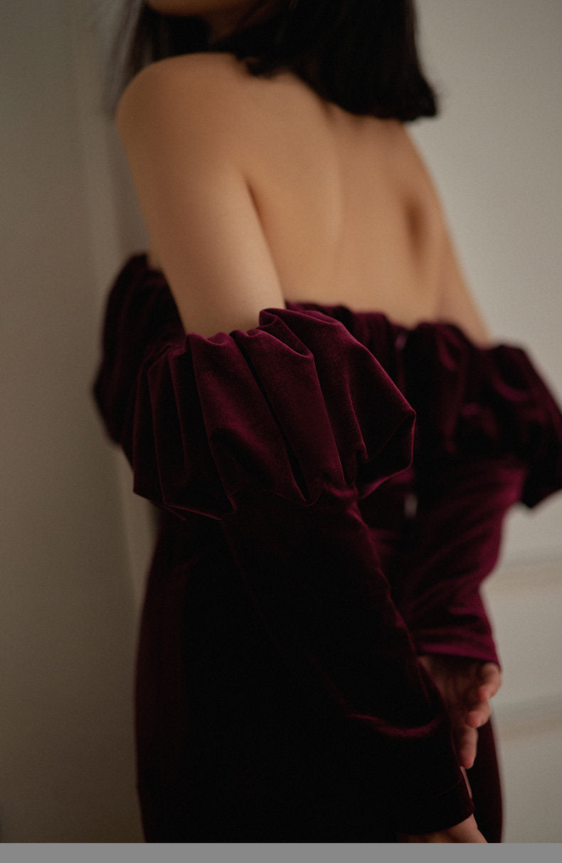 GOUDIN velvet long-sleeved evening light luxury dress-TORA.