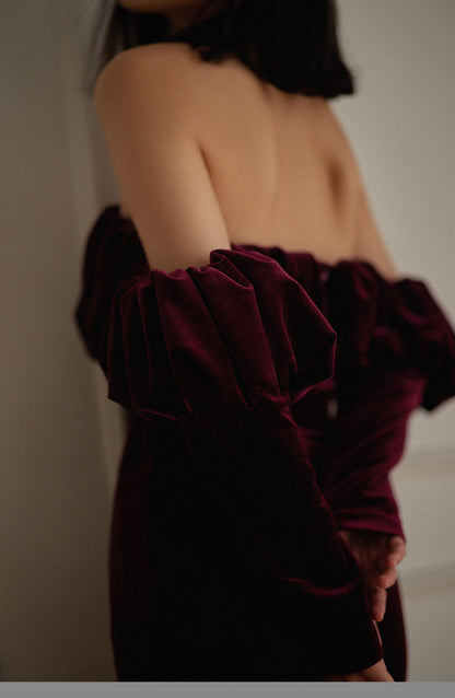GOUDIN velvet long-sleeved evening light luxury dress-TORA.