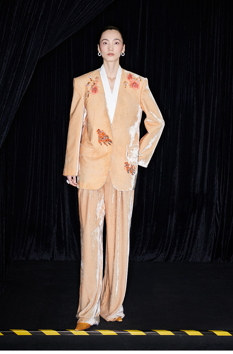 M essential Mackay designer Rulang velvet dahlia nail bead suit - DUAO.