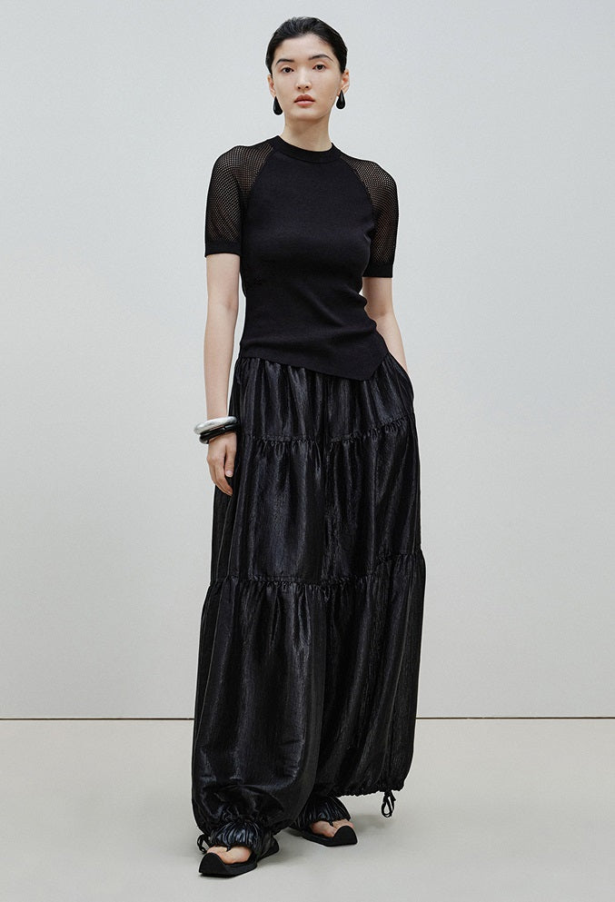 ZHUCHONGYUN black mesh short sleeves assymetrical hemline top-GRANT.