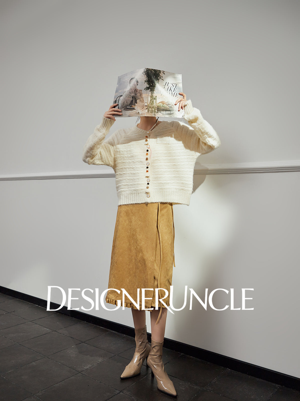 DGU "Golden Diamond" khaki high-waisted slimming commuting high-end skirt - Stephania.