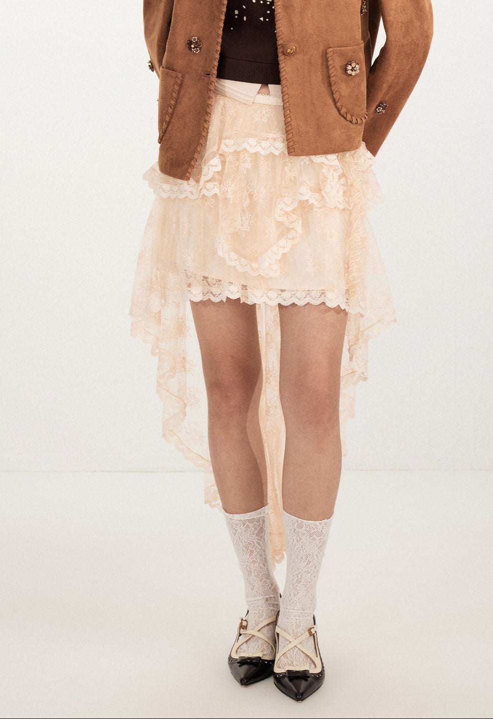 FAME Staggered Irregular Ivory Lace Skirt Skirt - GABRIEL.