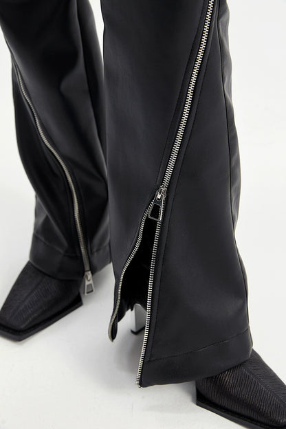 TINY IN zippered flared floor-length leather high waist pants -KON