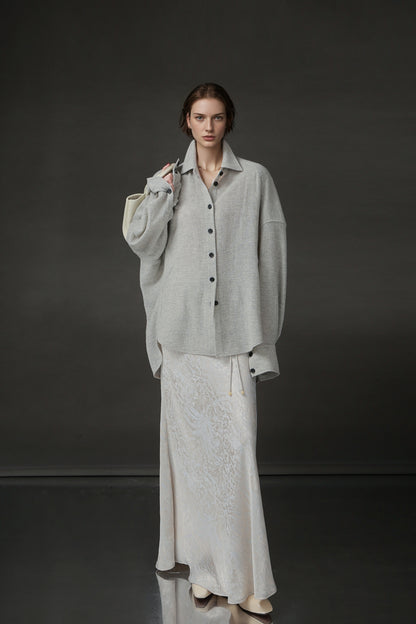 PIAOIN Luxury Old Money Style Wool Shirt Women's Single Breasted Shirt-FERA