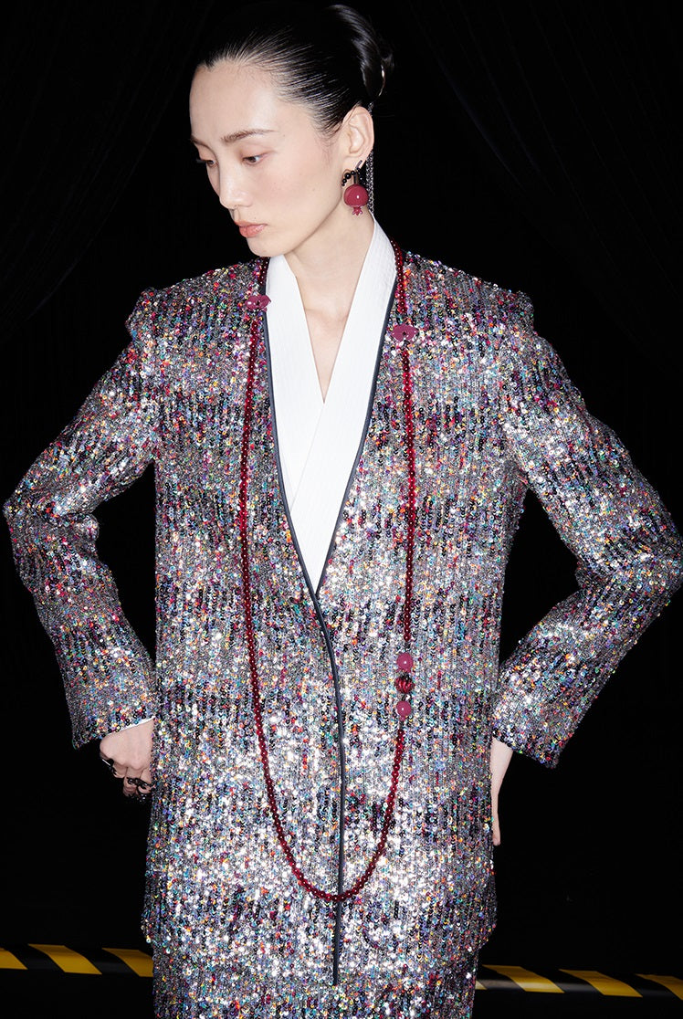 M essential Ma Kai designer Yao Ye embroidered deep V-neck straight suit - FAY.