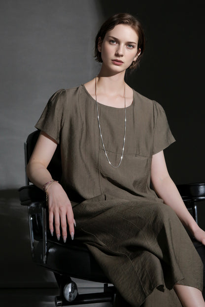 PIAOIN textured linen silk loose wide-leg cropped pants set summer-GISELLE.