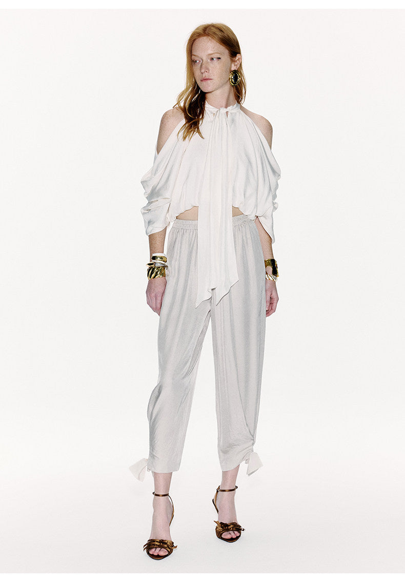 ATELIER MISS LU Draped Off-the-Shoulder Streamers Acetate Top - ATTERY
