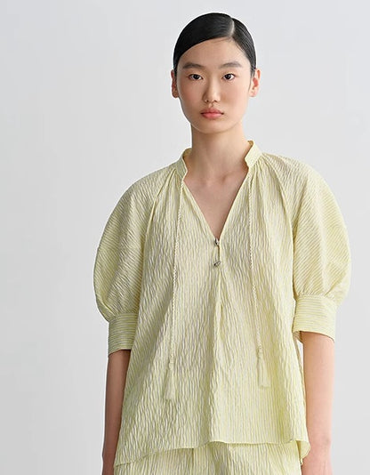 COMME MOI Yellow puff sleeve low-neck shirt - GRANT.