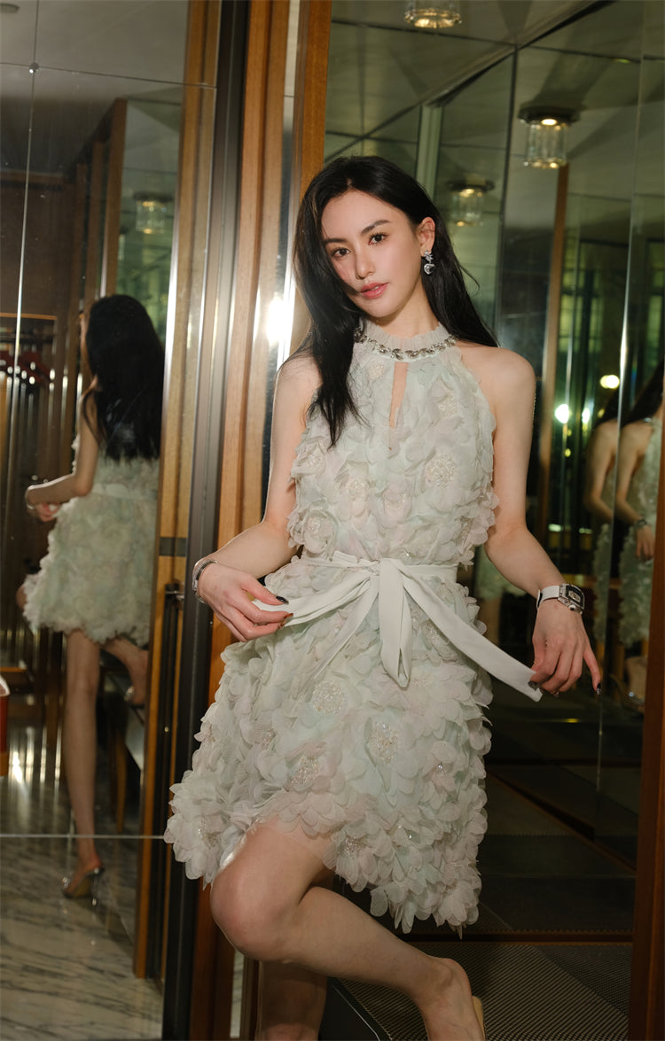 Wardrobes by Chen Luxury Pastel Green Ribbon Floral wedding guest bridal Dress-Onna