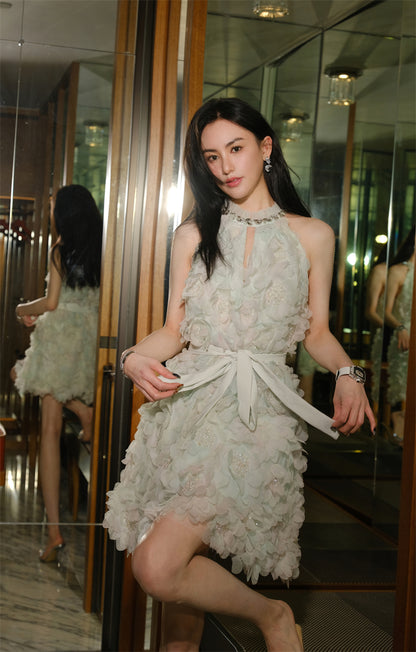 Wardrobes by Chen Luxury Pastel Green Ribbon Floral wedding guest bridal Dress-Onna