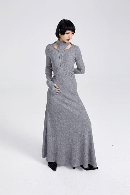 TINYIN slim swing maxi knit dress with cut-out stitching -KOKO