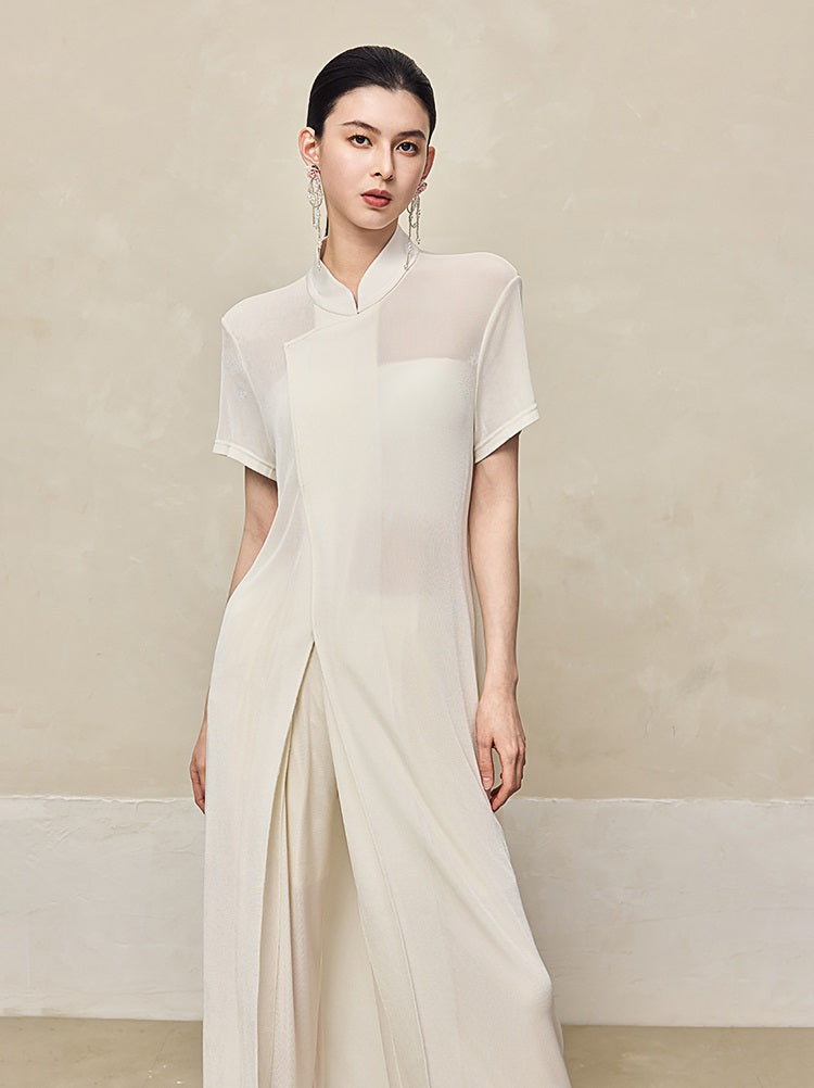 HECO  Acetate Knitted Slit black white Long Top Women - FAVOUR.