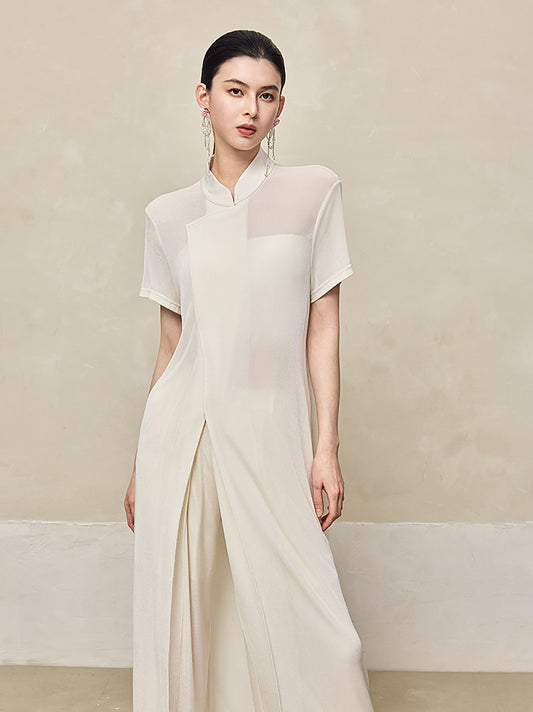 HECO  Acetate Knitted Slit black white Long Top Women - FAVOUR.