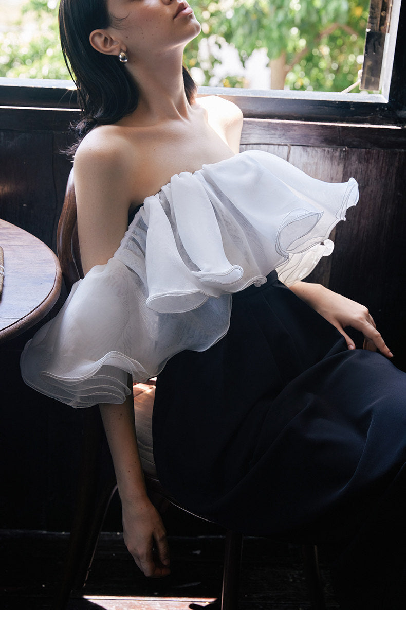 GOUDIN women's black and white French banquet evening dress-NIPS.