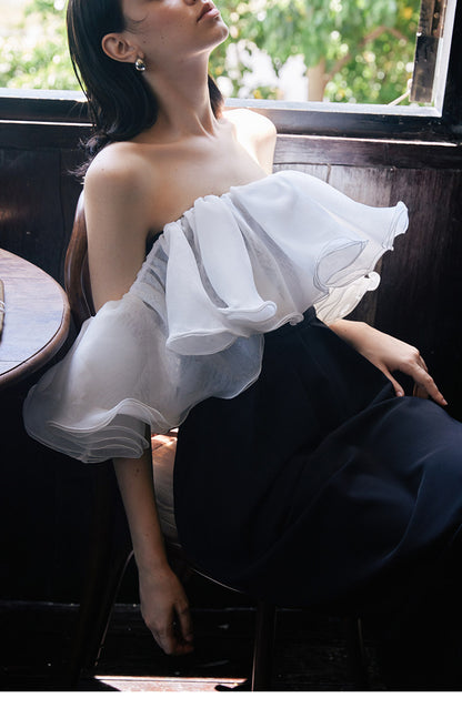 GOUDIN women's black and white French banquet evening dress-NIPS.
