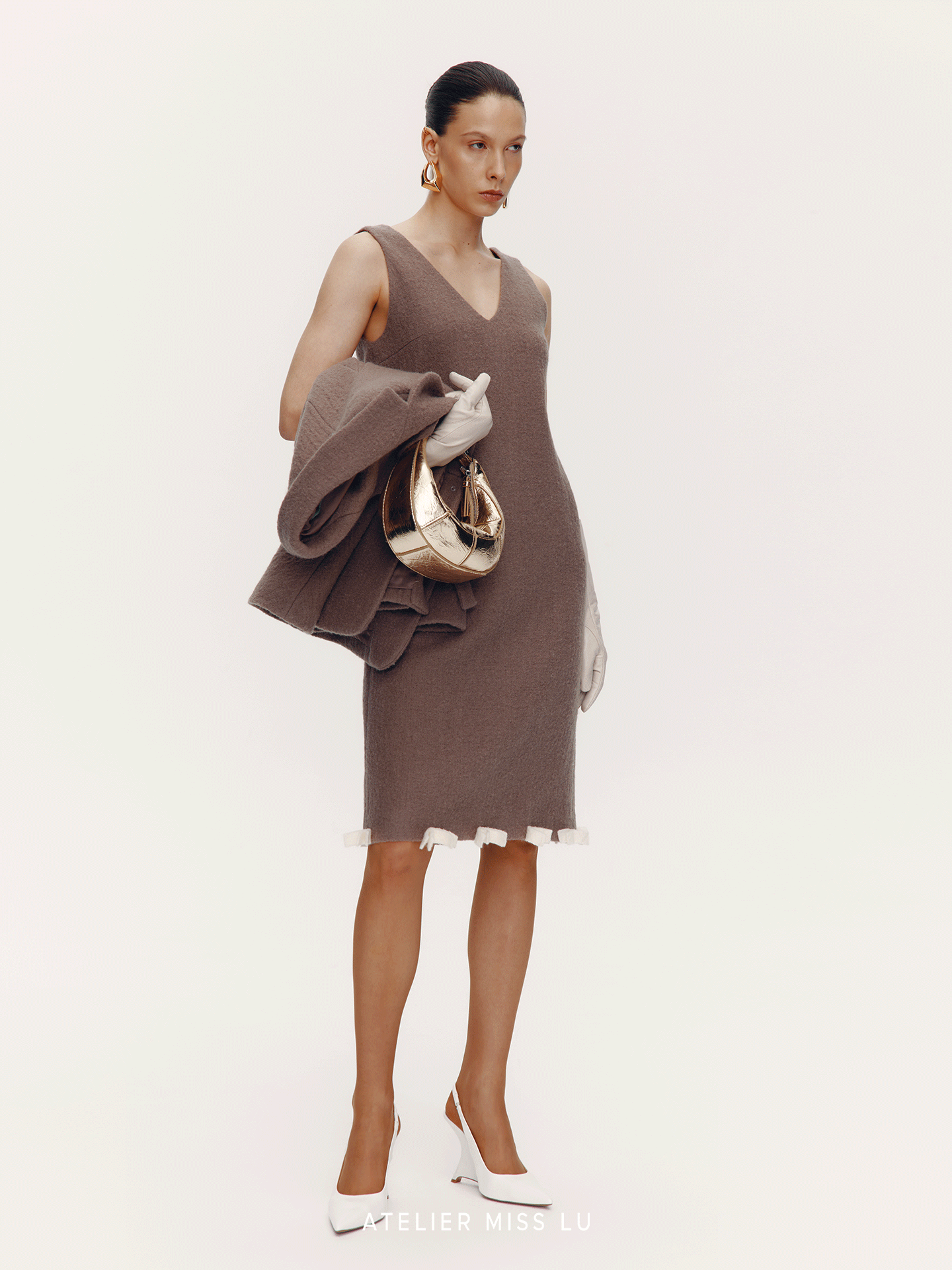 ATELIER MISS LU  Bow Patchwork Sheep Wool Dress - BESY.