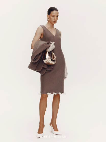 ATELIER MISS LU  Bow Patchwork Sheep Wool Dress - BESY.