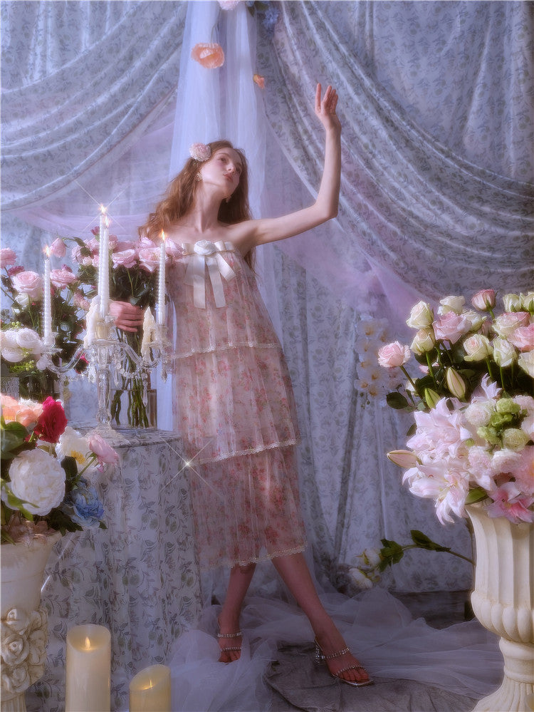 Wardrobes by Chen Luxury Floral Tube bow Maxi Summer Dress-Marilyn