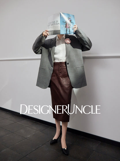 DGU|Gray plaid jacket style high-end houndstooth loose commuter top - NICK .