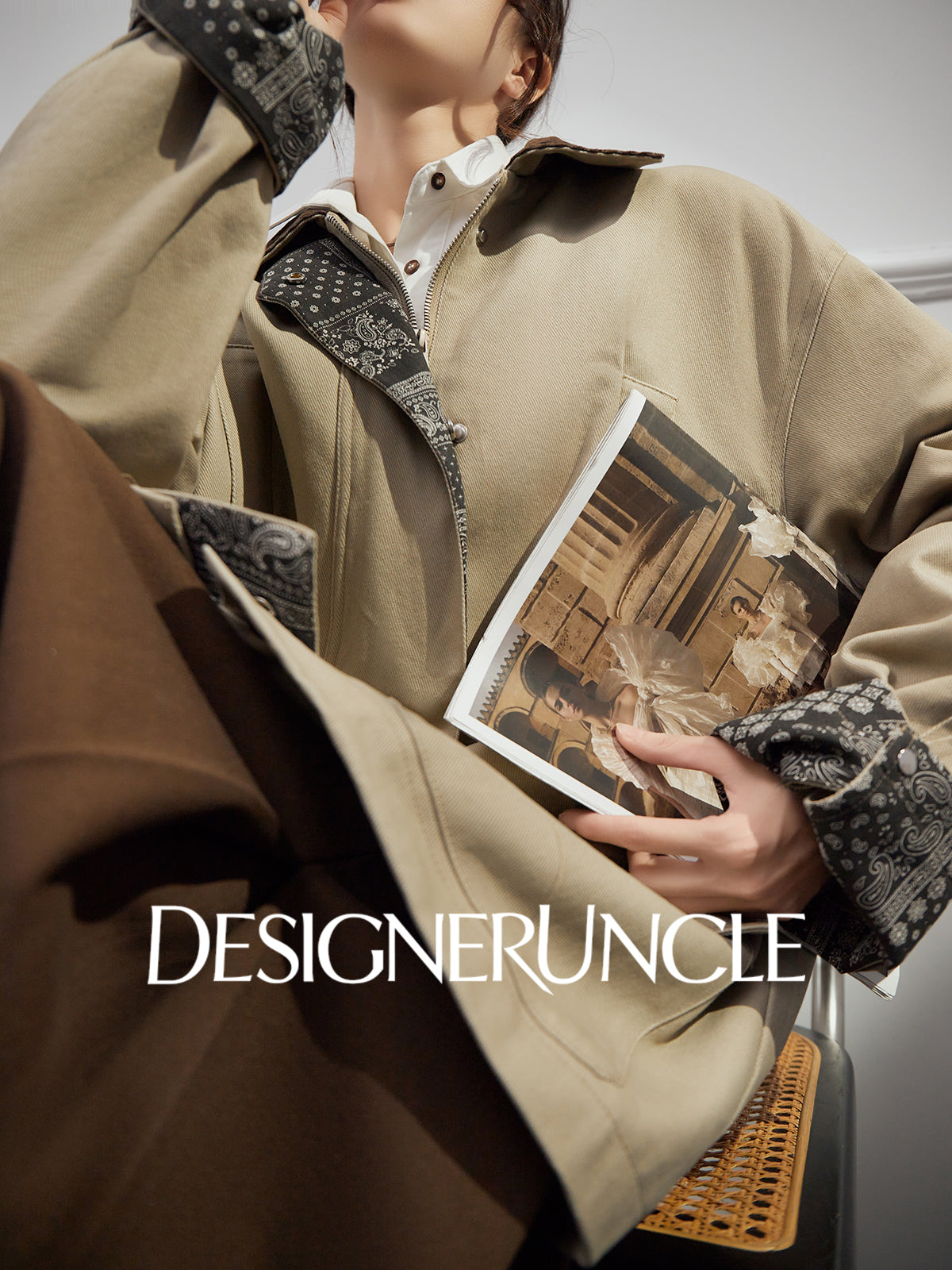 DGU "Mu Brown" retro khaki jacket retro loose slimming versatile top - Wilhelmina.