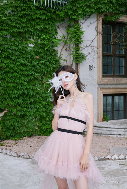 DOLLY High End Pink Sleeveless Mesh Puffy Tutu Trail Birthday Dress-ISIDORA