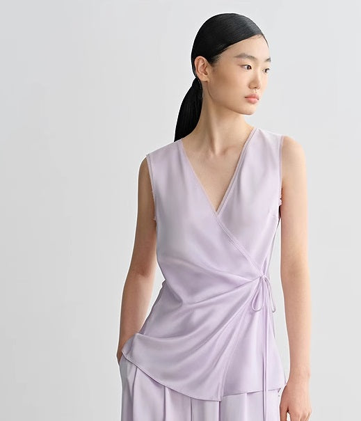 COMME MOI  purple V-neck lace double-sided satin vest top - SOFIA.
