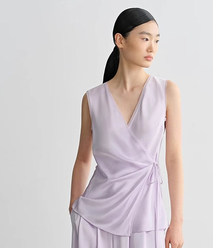 COMME MOI  purple V-neck lace double-sided satin vest top - SOFIA.