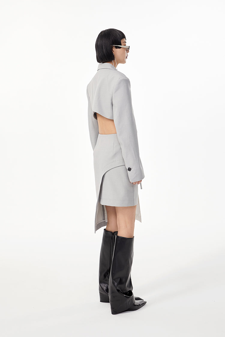 TINY IN curved hem layered gray black skirt -XANDER