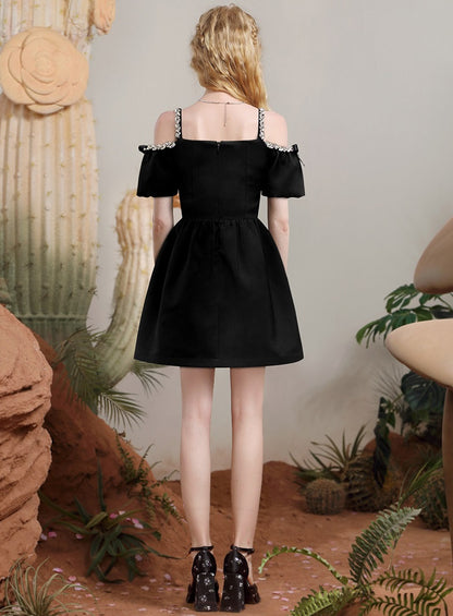 CHECOCRE summer new heavy design sense diamond chain bow dress - JOEL.