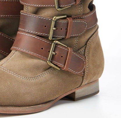 B-FEI Vintage Belt Buckle Denim Stack Boots- OKRE.