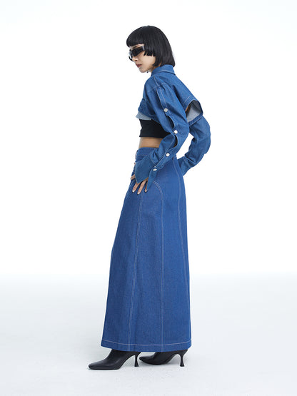 TINY IN large slit long three-dimensional denim skirt -MANNIE