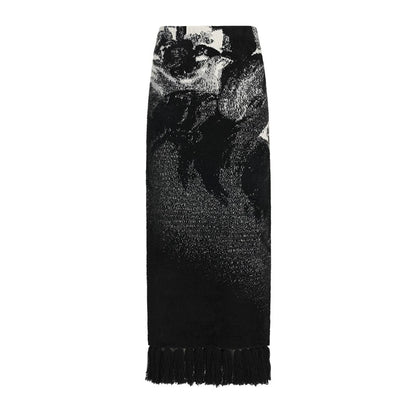 ZHUCHONGYUN winter fringed wool jacquard knit long skirt--MINATO.
