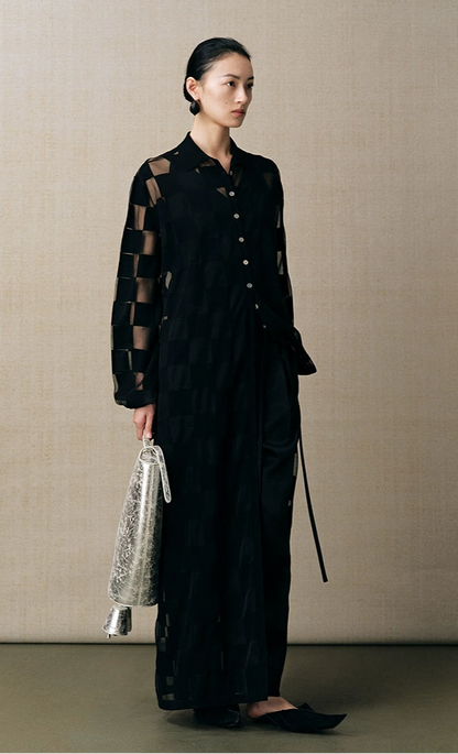 ZHUCHONGYUN small lapel long sleeve long knit dress-MARD.