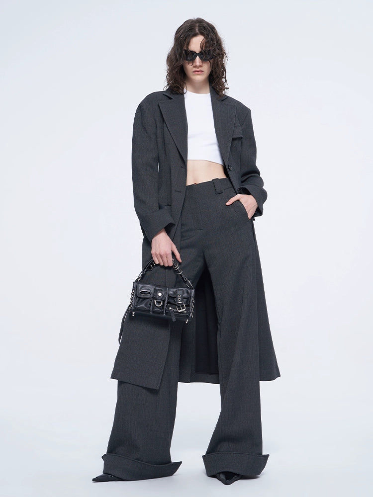ANNAKIKI waistless fold deconstruct wide-leg pants for women-HITOME