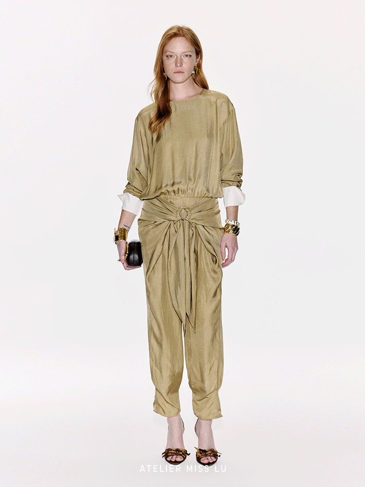 ATELIER MISS LU  Ring-panel Flutter-piece Acetate Jumpsuit - MAGNET