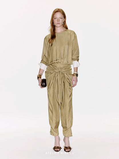 ATELIER MISS LU  Ring-panel Flutter-piece Acetate Jumpsuit - MAGNET