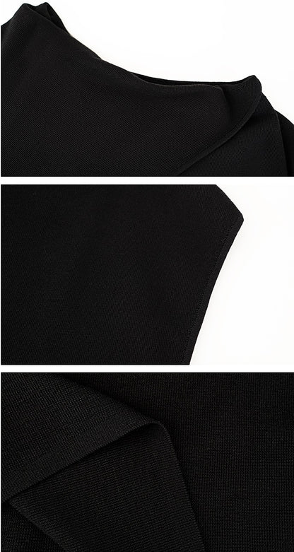 HECO Chinese temperament asymmetrical floating collar sleeveless base knit sweater - QUER.