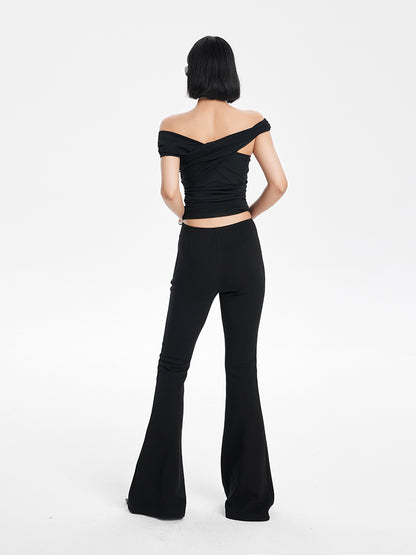 TINY IN short sleeve irregular slim mesh top -ASH