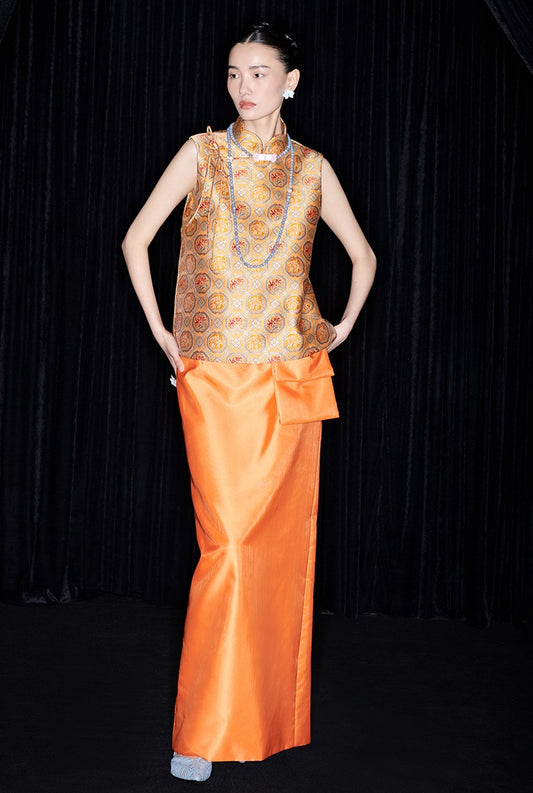 M essential Makai designer orange orchid bamboo four halo vest skirt - sans.