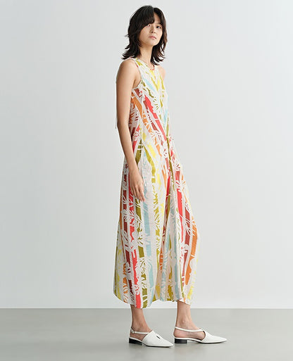 COMME MOI Lv Yan designer summer beach sleeveless print waist dress - AVA.