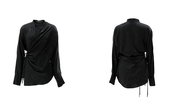 ZHUCHONGYUN Black wrap-style mulberry silk v-neck top-VANI.