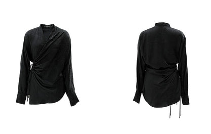 ZHUCHONGYUN Black wrap-style mulberry silk v-neck top-VANI.