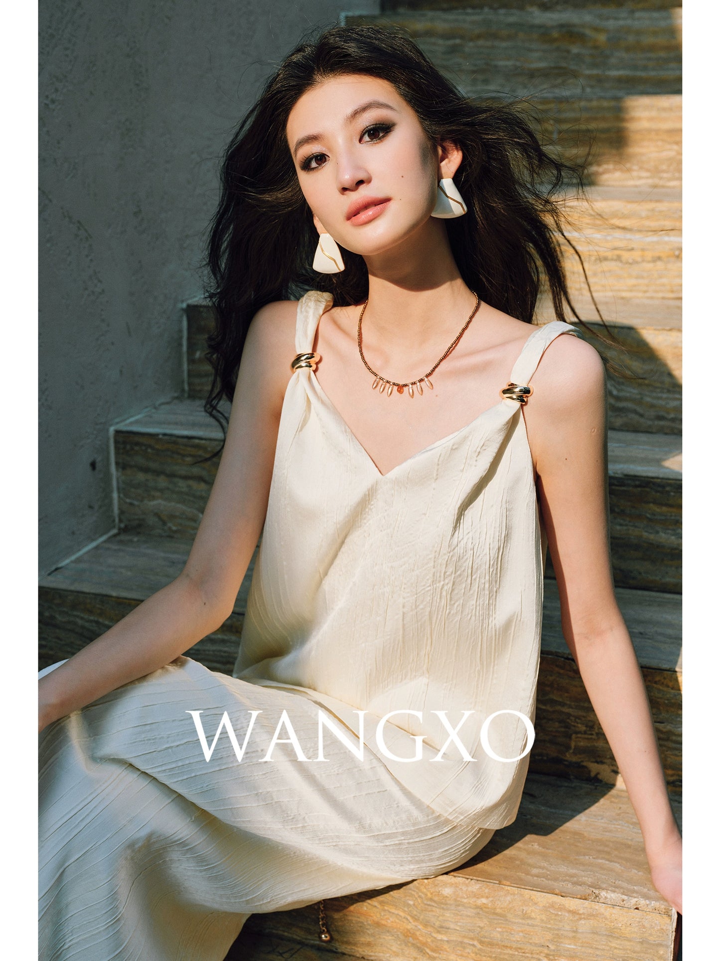 WANGXO | Lazy Precious Metal Shoulder Loop Loose Top & Straight Skirt Set with Sculpted Grace- VERA