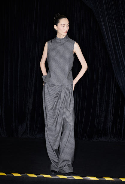 M essential Mackay designer label sand diamond grey stripe diamond buckle drawstring vest - ZING.