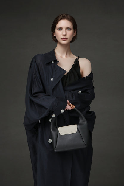 PIAOIN Light Luxury Silk Luster Tencel Linen Trench Coat Jacket -JOSEPHINE